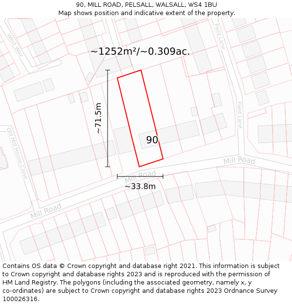 90, MILL ROAD, PELSALL, WALSALL, WS4 1BU: Plot and title map