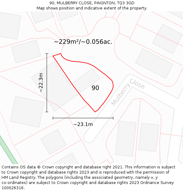 90, MULBERRY CLOSE, PAIGNTON, TQ3 3GD: Plot and title map