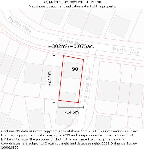 90, MYRTLE WAY, BROUGH, HU15 1SR: Plot and title map