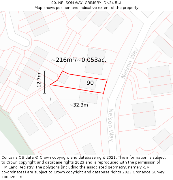 90, NELSON WAY, GRIMSBY, DN34 5UL: Plot and title map