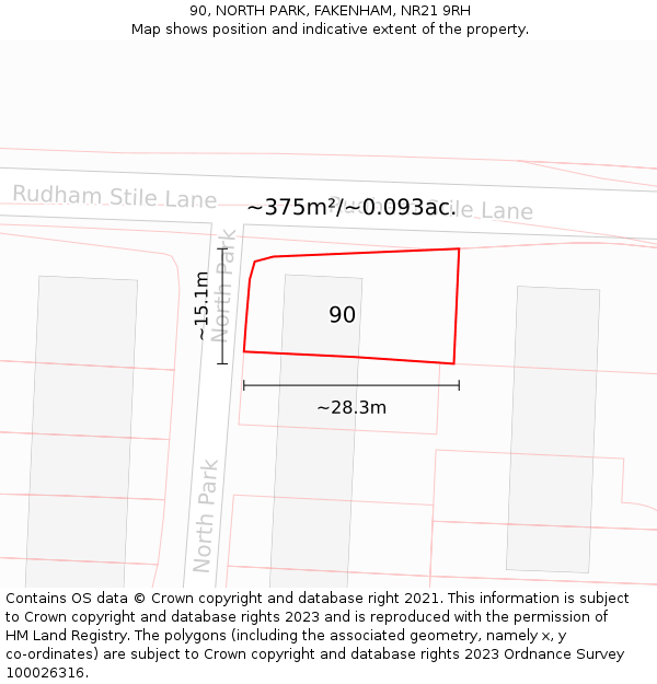 90, NORTH PARK, FAKENHAM, NR21 9RH: Plot and title map