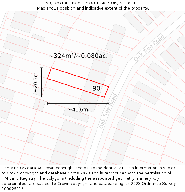 90, OAKTREE ROAD, SOUTHAMPTON, SO18 1PH: Plot and title map