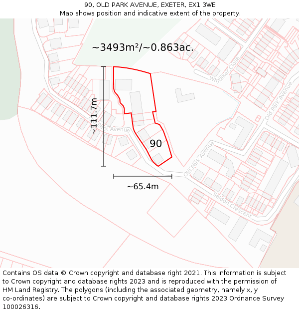 90, OLD PARK AVENUE, EXETER, EX1 3WE: Plot and title map