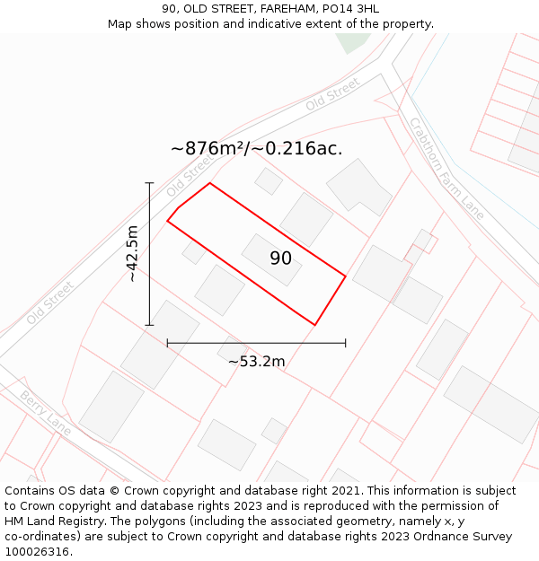90, OLD STREET, FAREHAM, PO14 3HL: Plot and title map