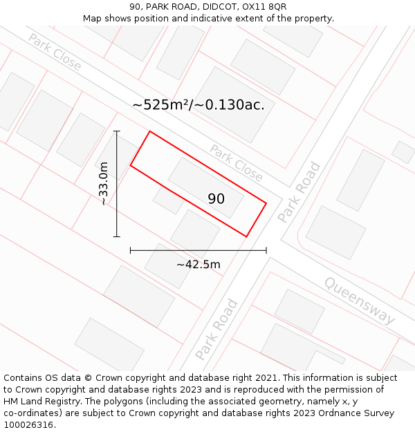 90, PARK ROAD, DIDCOT, OX11 8QR: Plot and title map