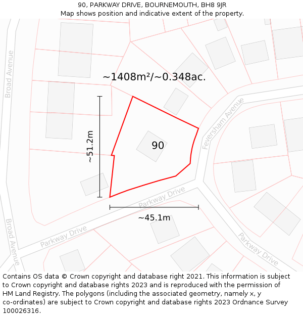 90, PARKWAY DRIVE, BOURNEMOUTH, BH8 9JR: Plot and title map