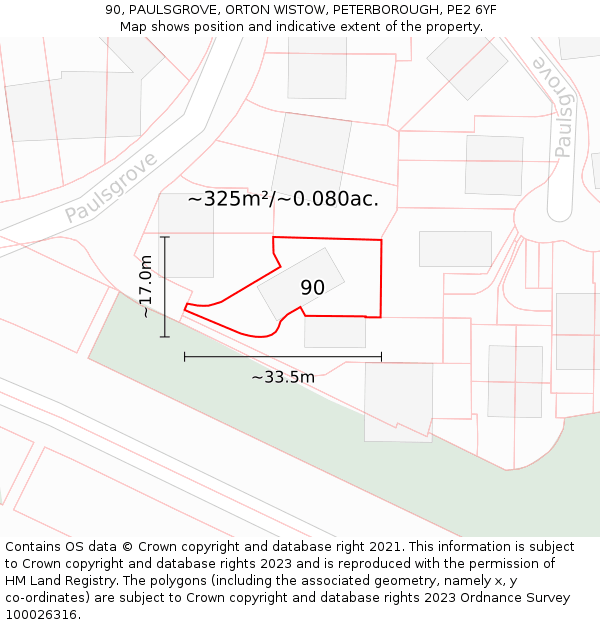 90, PAULSGROVE, ORTON WISTOW, PETERBOROUGH, PE2 6YF: Plot and title map