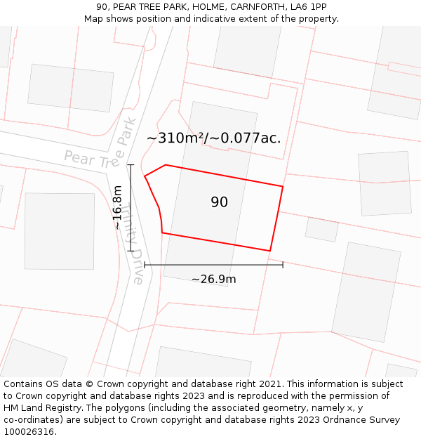 90, PEAR TREE PARK, HOLME, CARNFORTH, LA6 1PP: Plot and title map