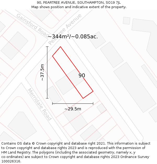 90, PEARTREE AVENUE, SOUTHAMPTON, SO19 7JL: Plot and title map
