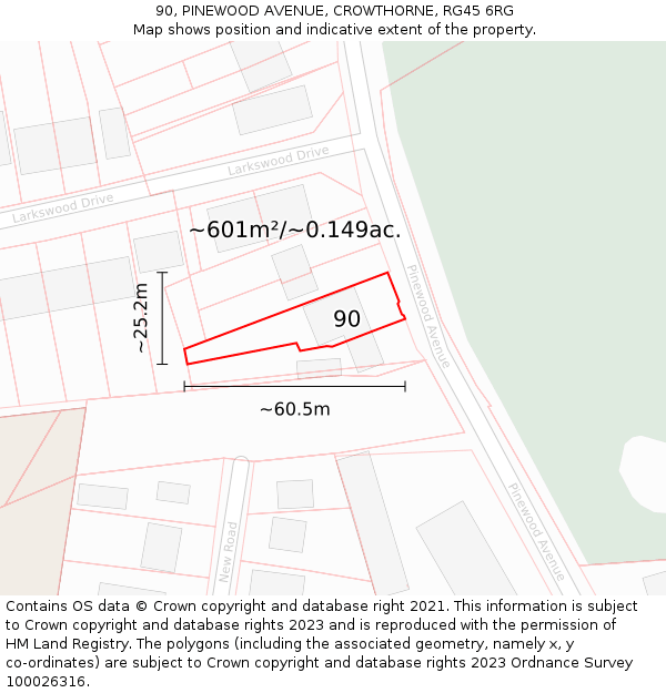 90, PINEWOOD AVENUE, CROWTHORNE, RG45 6RG: Plot and title map