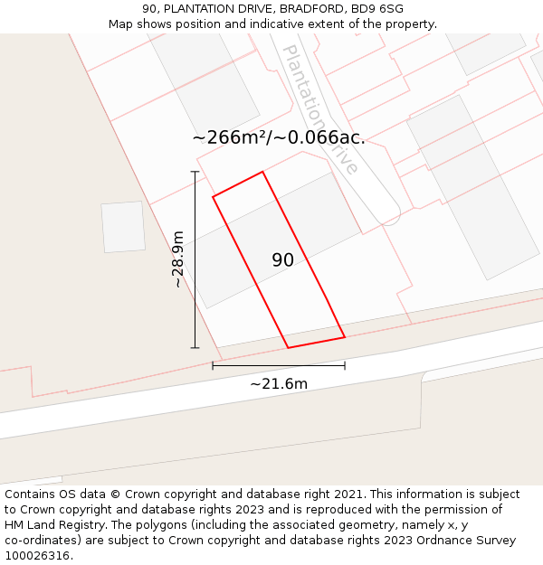 90, PLANTATION DRIVE, BRADFORD, BD9 6SG: Plot and title map