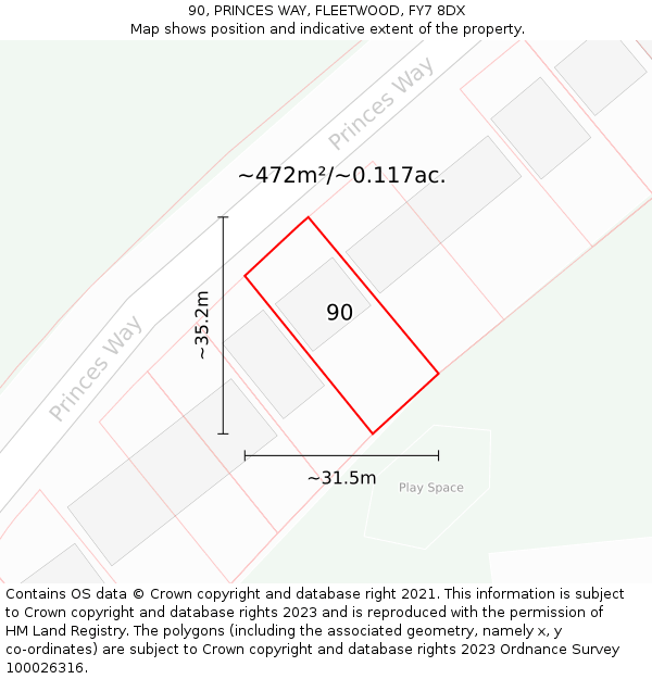 90, PRINCES WAY, FLEETWOOD, FY7 8DX: Plot and title map