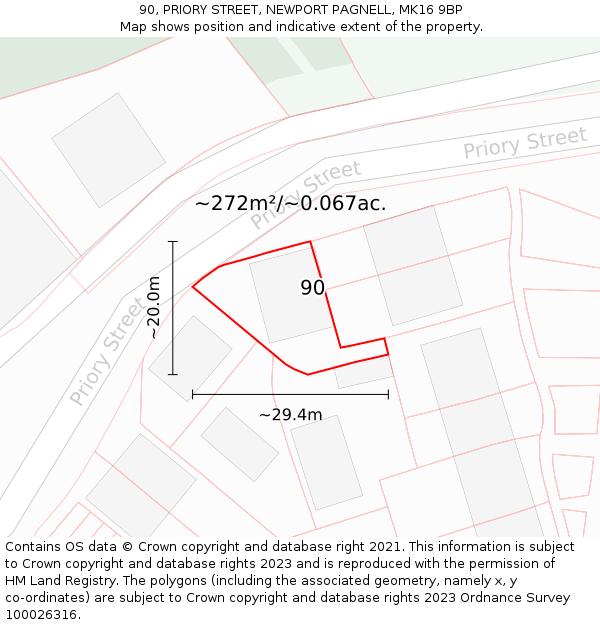 90, PRIORY STREET, NEWPORT PAGNELL, MK16 9BP: Plot and title map