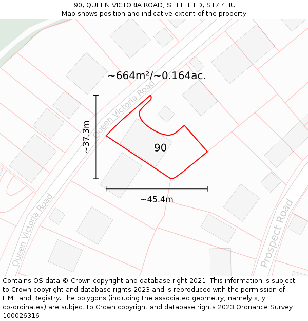90, QUEEN VICTORIA ROAD, SHEFFIELD, S17 4HU: Plot and title map