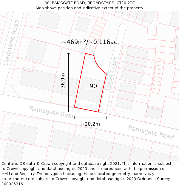 90, RAMSGATE ROAD, BROADSTAIRS, CT10 2DF: Plot and title map