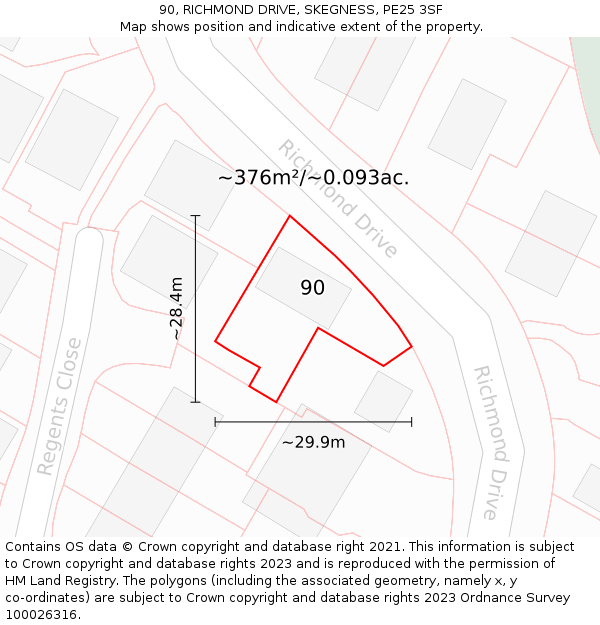 90, RICHMOND DRIVE, SKEGNESS, PE25 3SF: Plot and title map