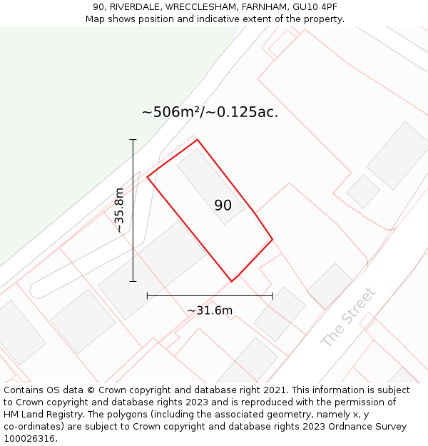 90, RIVERDALE, WRECCLESHAM, FARNHAM, GU10 4PF: Plot and title map
