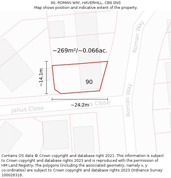 90, ROMAN WAY, HAVERHILL, CB9 0NS: Plot and title map