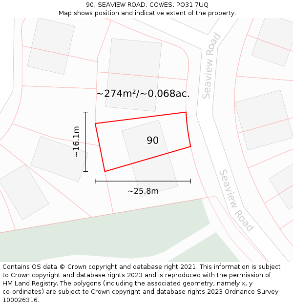 90, SEAVIEW ROAD, COWES, PO31 7UQ: Plot and title map
