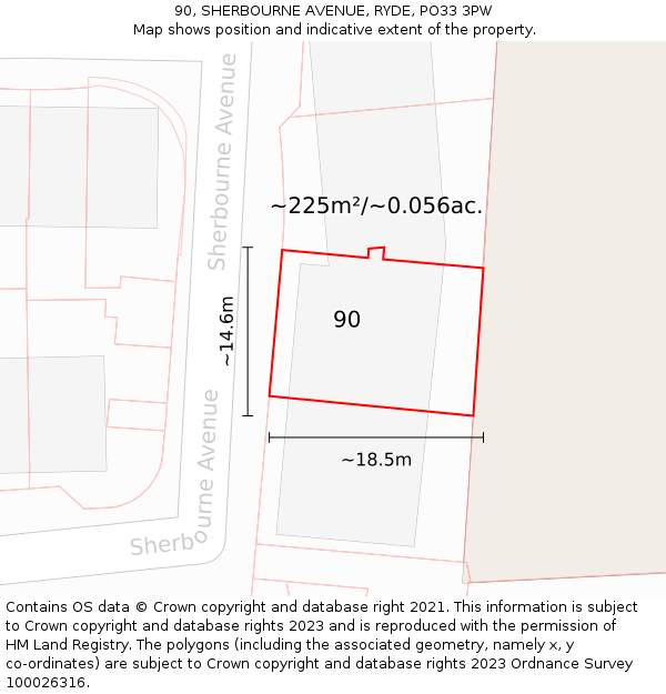 90, SHERBOURNE AVENUE, RYDE, PO33 3PW: Plot and title map
