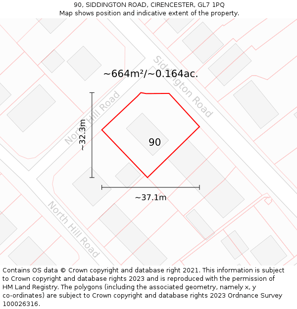 90, SIDDINGTON ROAD, CIRENCESTER, GL7 1PQ: Plot and title map
