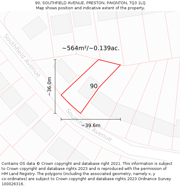 90, SOUTHFIELD AVENUE, PRESTON, PAIGNTON, TQ3 1LQ: Plot and title map