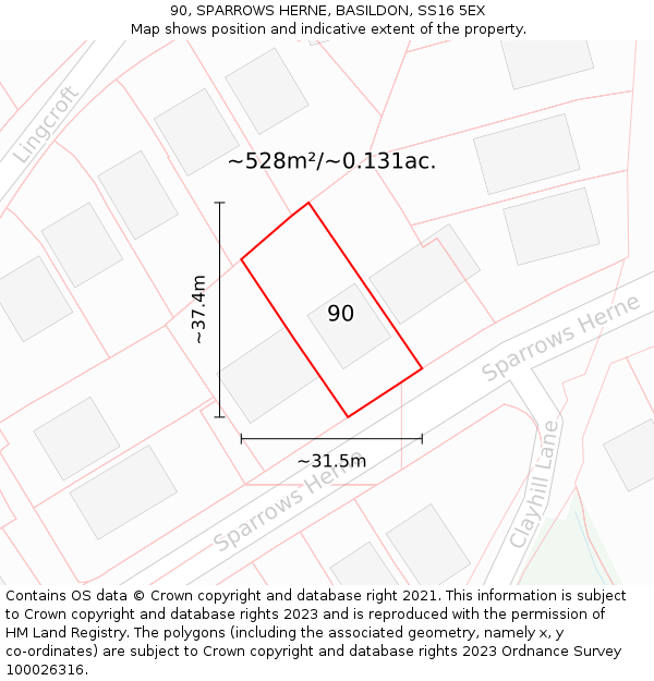 90, SPARROWS HERNE, BASILDON, SS16 5EX: Plot and title map