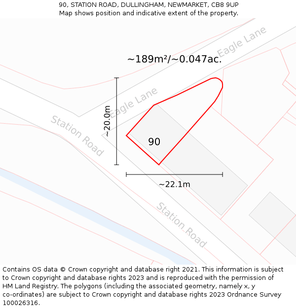 90, STATION ROAD, DULLINGHAM, NEWMARKET, CB8 9UP: Plot and title map