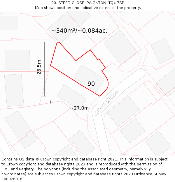 90, STEED CLOSE, PAIGNTON, TQ4 7SP: Plot and title map