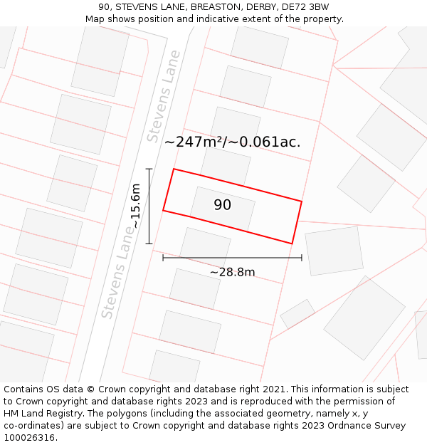 90, STEVENS LANE, BREASTON, DERBY, DE72 3BW: Plot and title map