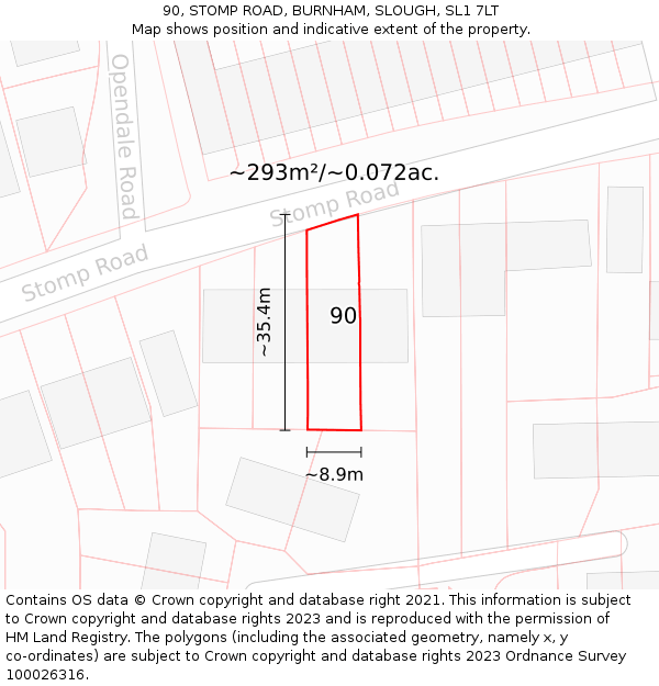 90, STOMP ROAD, BURNHAM, SLOUGH, SL1 7LT: Plot and title map