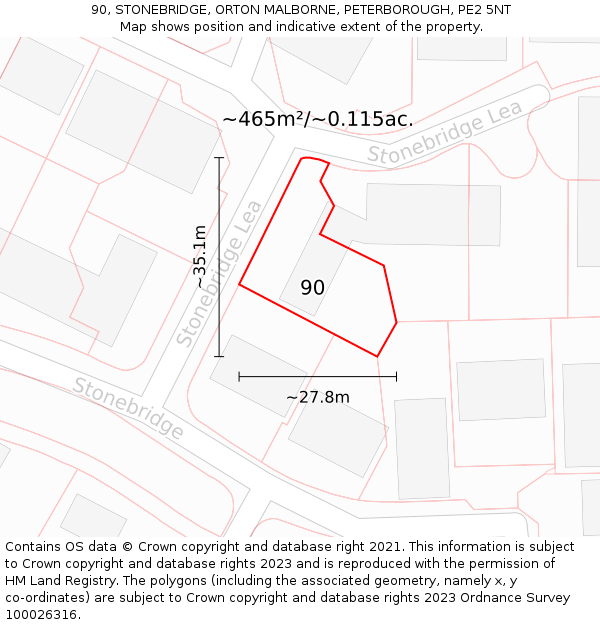90, STONEBRIDGE, ORTON MALBORNE, PETERBOROUGH, PE2 5NT: Plot and title map