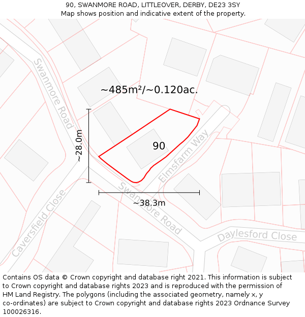 90, SWANMORE ROAD, LITTLEOVER, DERBY, DE23 3SY: Plot and title map