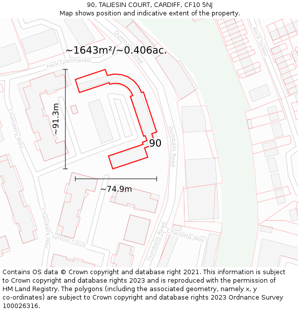 90, TALIESIN COURT, CARDIFF, CF10 5NJ: Plot and title map