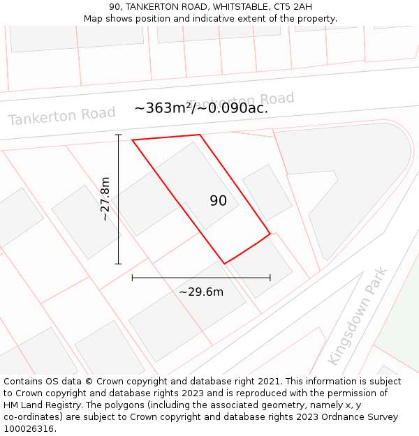 90, TANKERTON ROAD, WHITSTABLE, CT5 2AH: Plot and title map