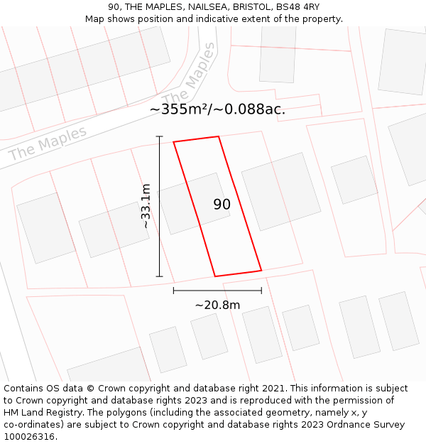 90, THE MAPLES, NAILSEA, BRISTOL, BS48 4RY: Plot and title map