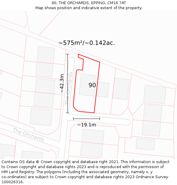 90, THE ORCHARDS, EPPING, CM16 7AT: Plot and title map