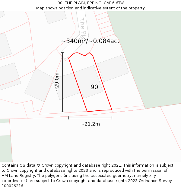 90, THE PLAIN, EPPING, CM16 6TW: Plot and title map