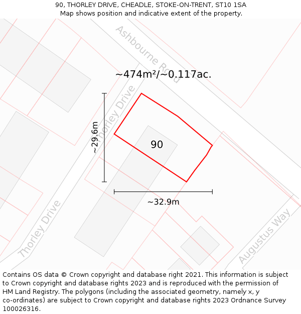 90, THORLEY DRIVE, CHEADLE, STOKE-ON-TRENT, ST10 1SA: Plot and title map
