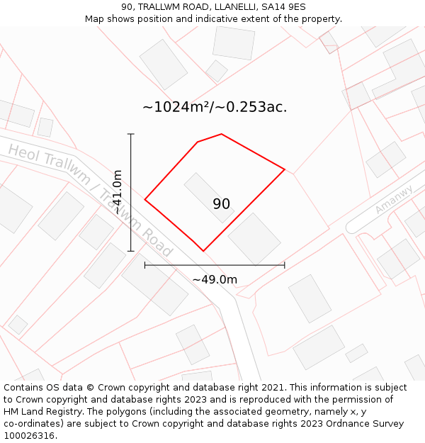 90, TRALLWM ROAD, LLANELLI, SA14 9ES: Plot and title map