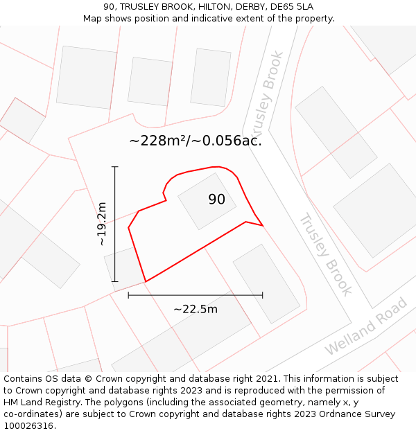 90, TRUSLEY BROOK, HILTON, DERBY, DE65 5LA: Plot and title map