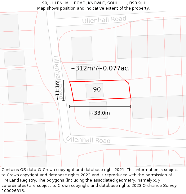 90, ULLENHALL ROAD, KNOWLE, SOLIHULL, B93 9JH: Plot and title map