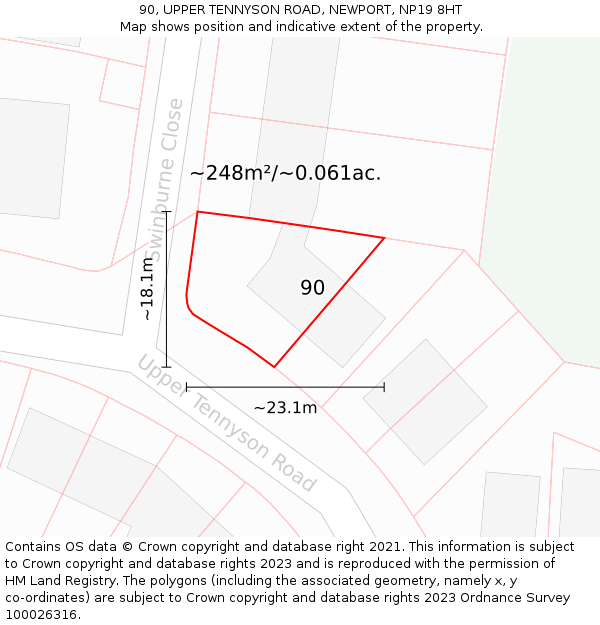 90, UPPER TENNYSON ROAD, NEWPORT, NP19 8HT: Plot and title map