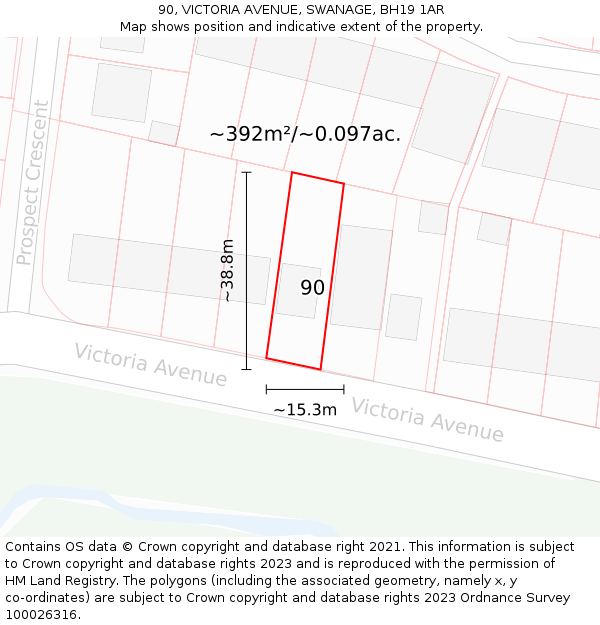 90, VICTORIA AVENUE, SWANAGE, BH19 1AR: Plot and title map