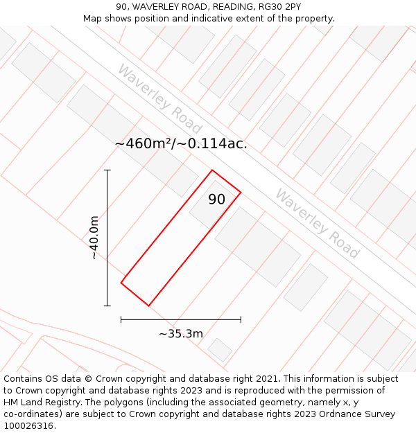 90, WAVERLEY ROAD, READING, RG30 2PY: Plot and title map