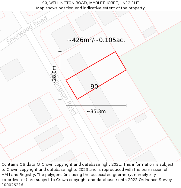 90, WELLINGTON ROAD, MABLETHORPE, LN12 1HT: Plot and title map