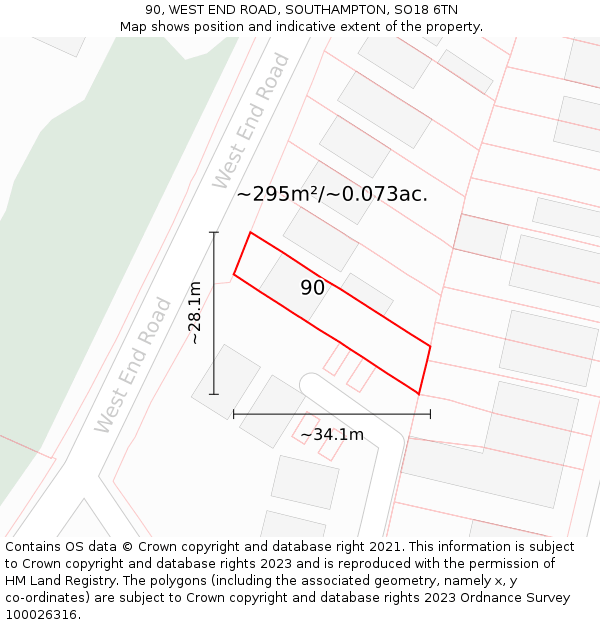 90, WEST END ROAD, SOUTHAMPTON, SO18 6TN: Plot and title map
