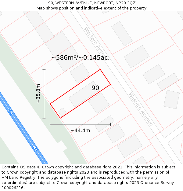 90, WESTERN AVENUE, NEWPORT, NP20 3QZ: Plot and title map