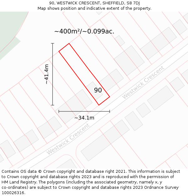 90, WESTWICK CRESCENT, SHEFFIELD, S8 7DJ: Plot and title map