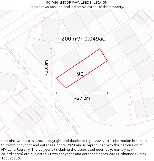 90, WHINMOOR WAY, LEEDS, LS14 5NJ: Plot and title map